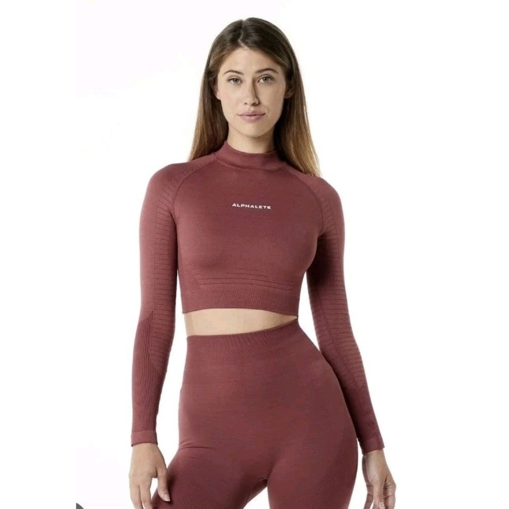 ALPHALETE Women XL Ozone High Neck Maroon‎ Rust Gym Crossfit Active Compression